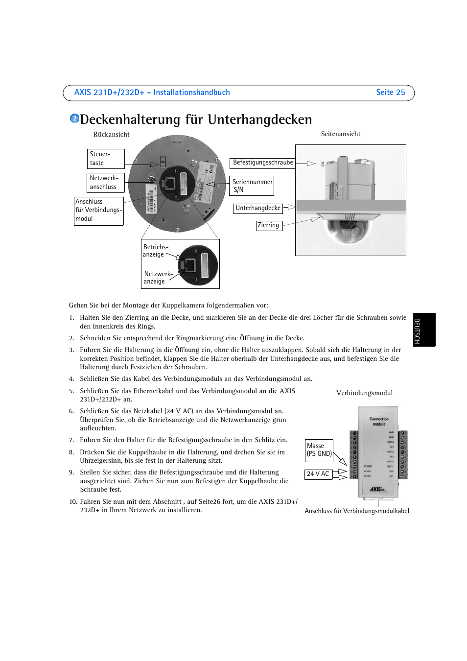 Deckenhalterung für unterhangdecken, Und seite 25 | Axis Communications 231D User Manual | Page 25 / 54