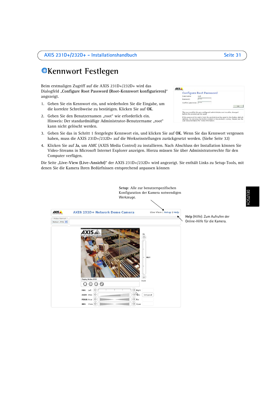 Kennwort festlegen, Seite 31 | Axis Communications 231D User Manual | Page 31 / 54