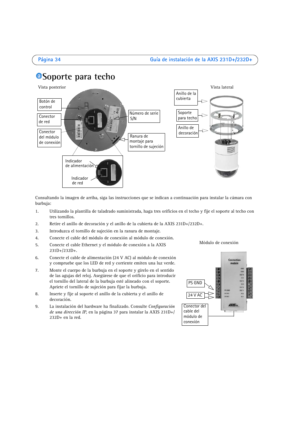 Soporte para techo | Axis Communications 231D User Manual | Page 34 / 54