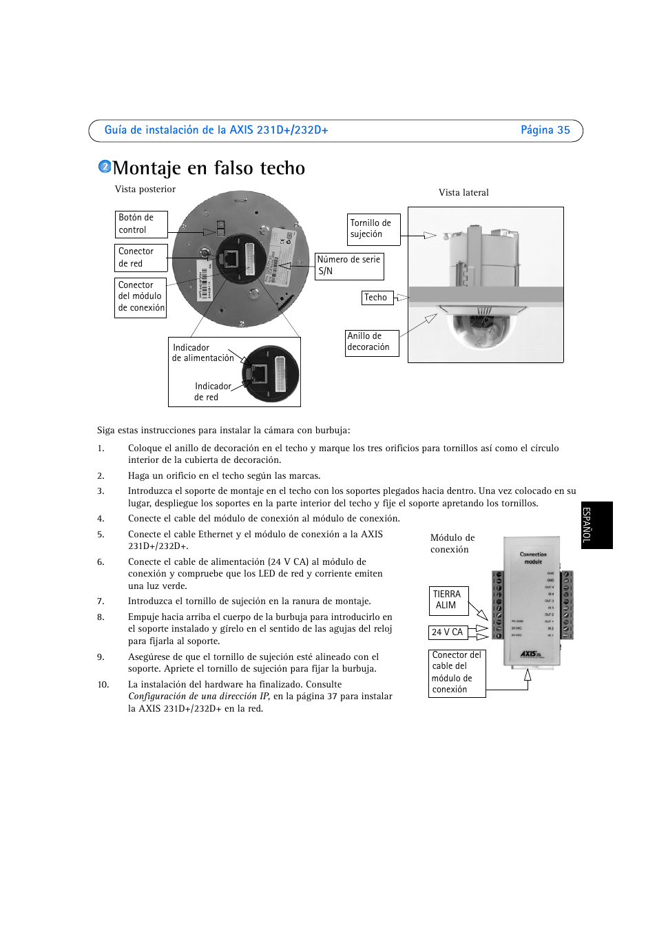 Montaje en falso techo | Axis Communications 231D User Manual | Page 35 / 54
