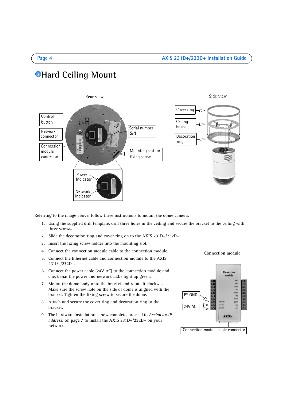 Hard ceiling mount | Axis Communications 231D User Manual | Page 4 / 54