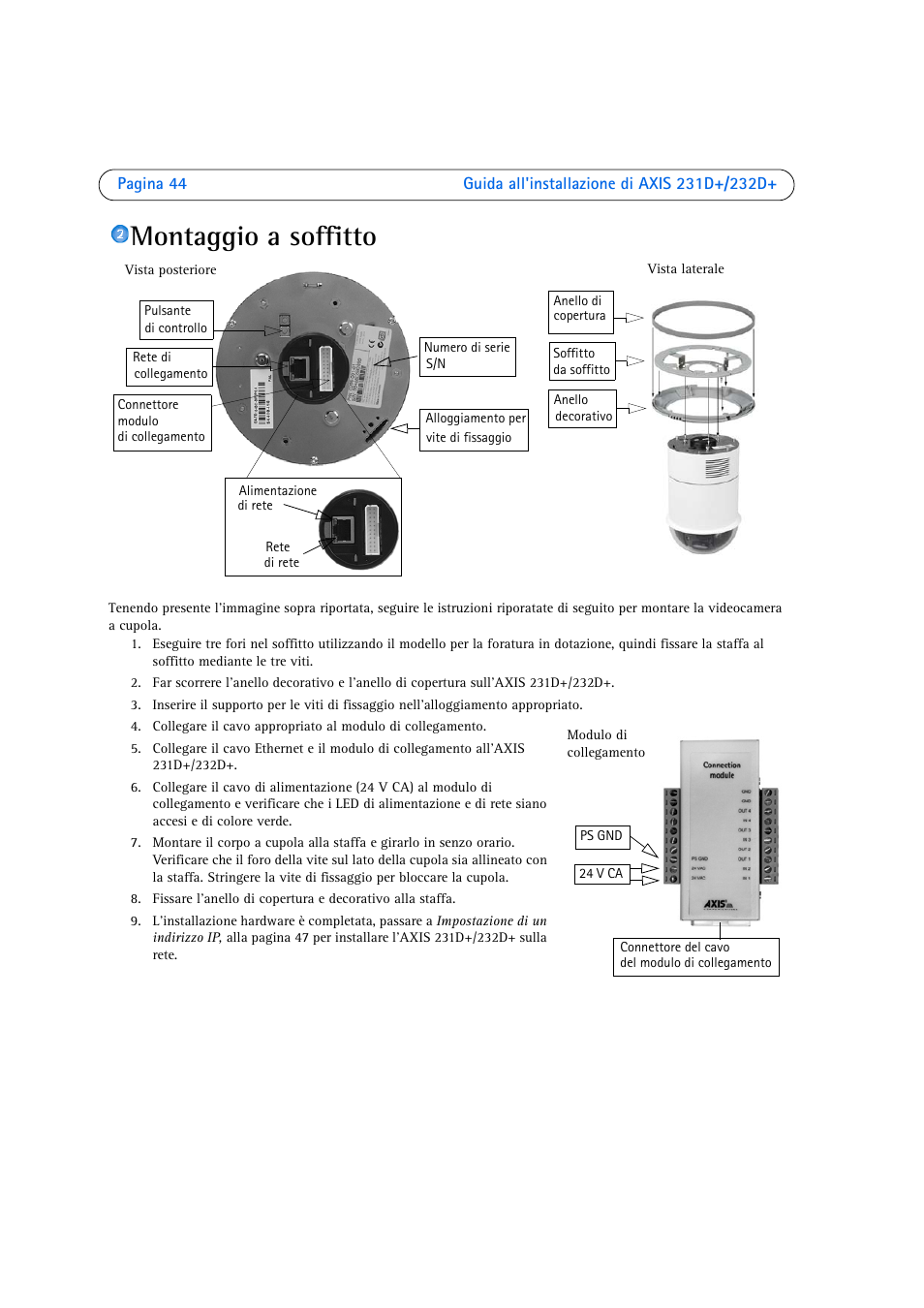 Montaggio a soffitto | Axis Communications 231D User Manual | Page 44 / 54