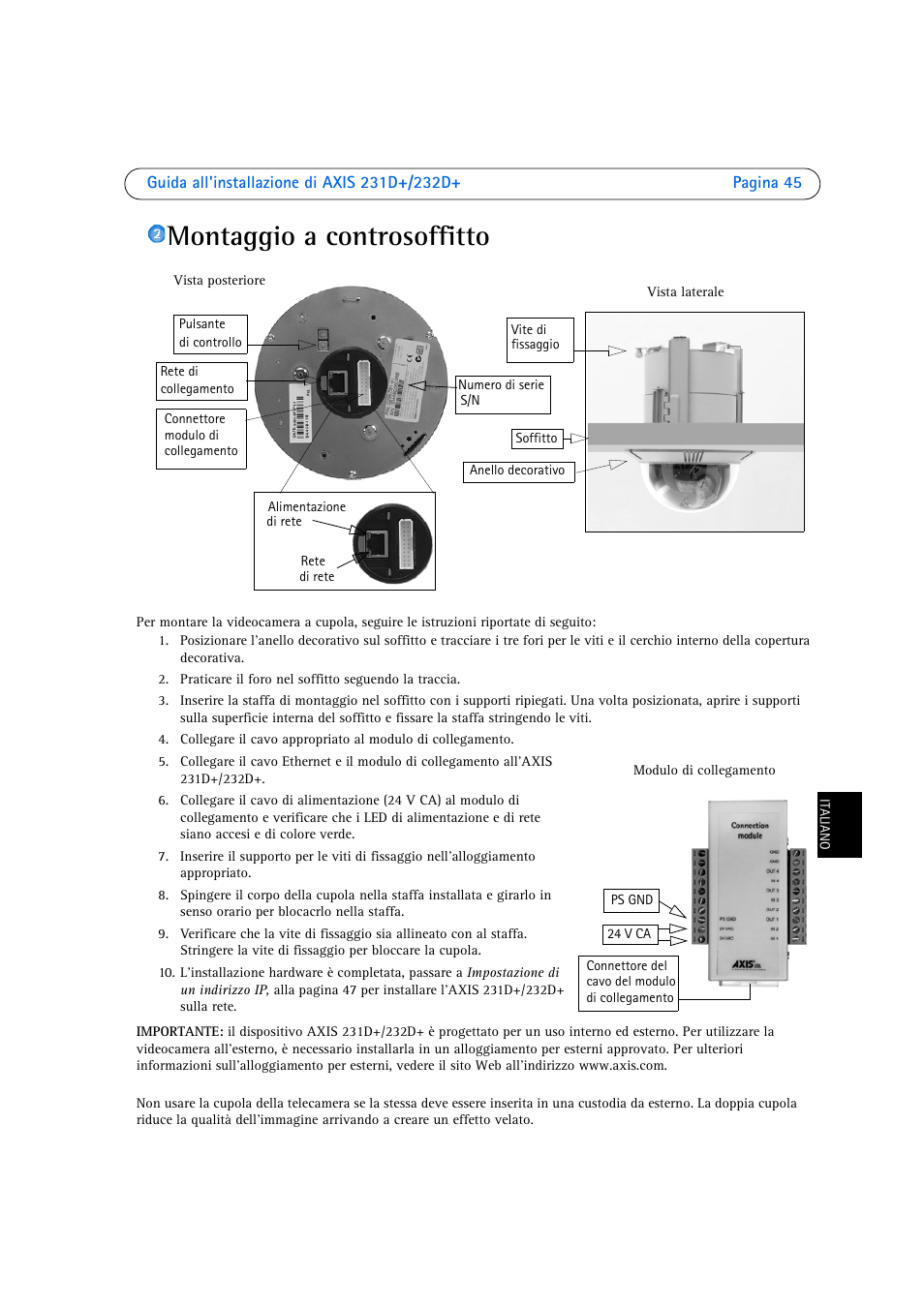 Montaggio a controsoffitto | Axis Communications 231D User Manual | Page 45 / 54