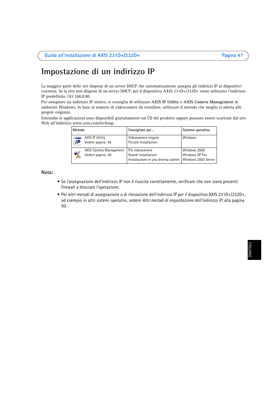 Impostazione di un indirizzo ip | Axis Communications 231D User Manual | Page 47 / 54