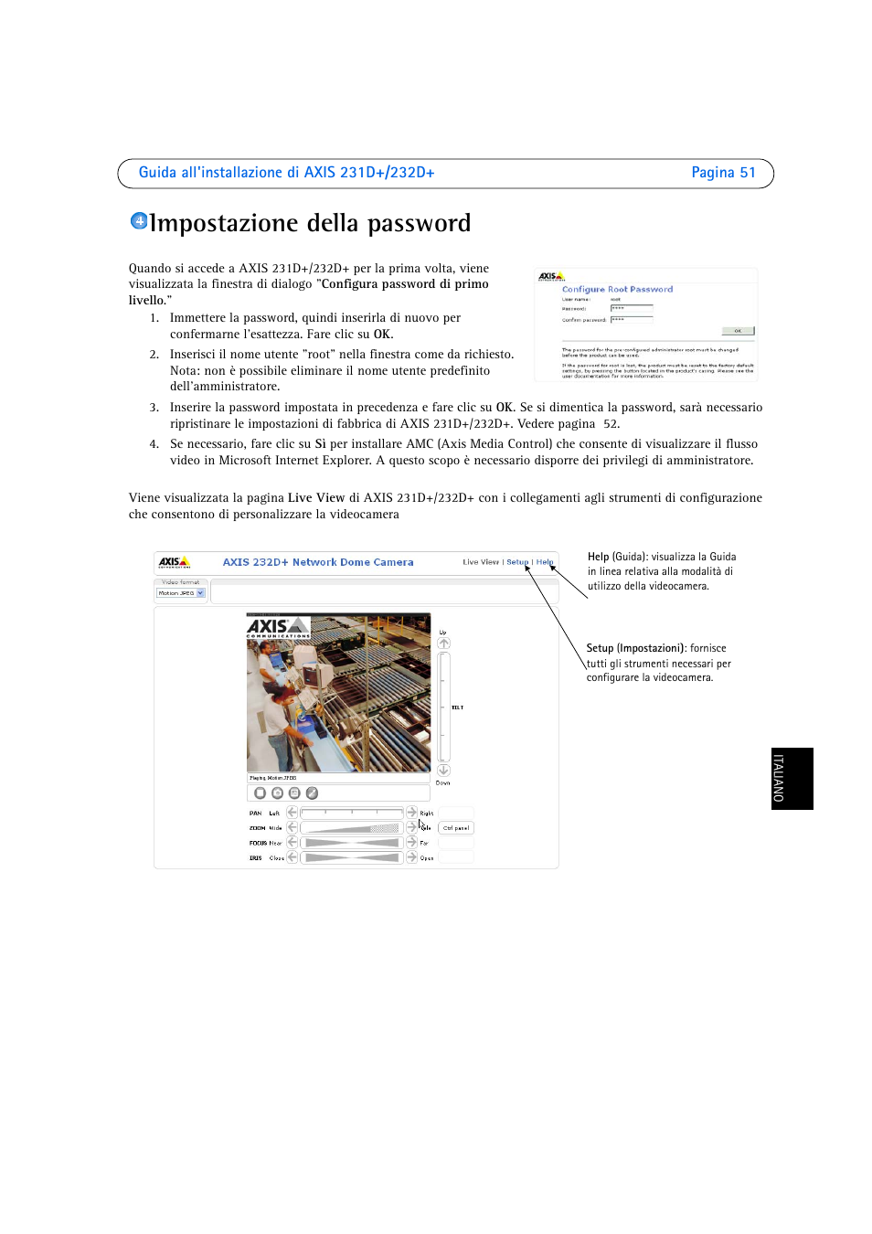 Impostazione della password | Axis Communications 231D User Manual | Page 51 / 54