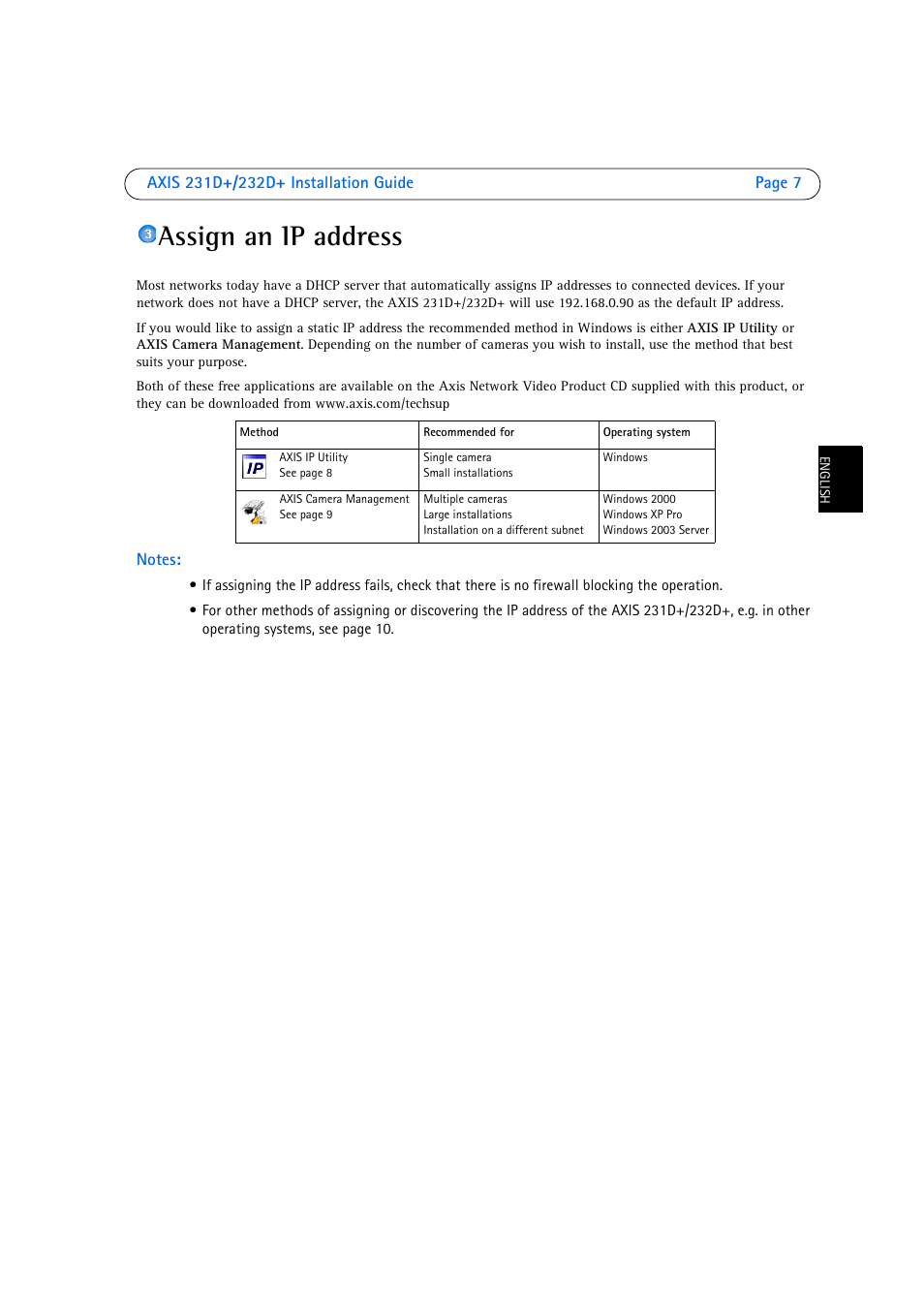 Assign an ip address | Axis Communications 231D User Manual | Page 7 / 54