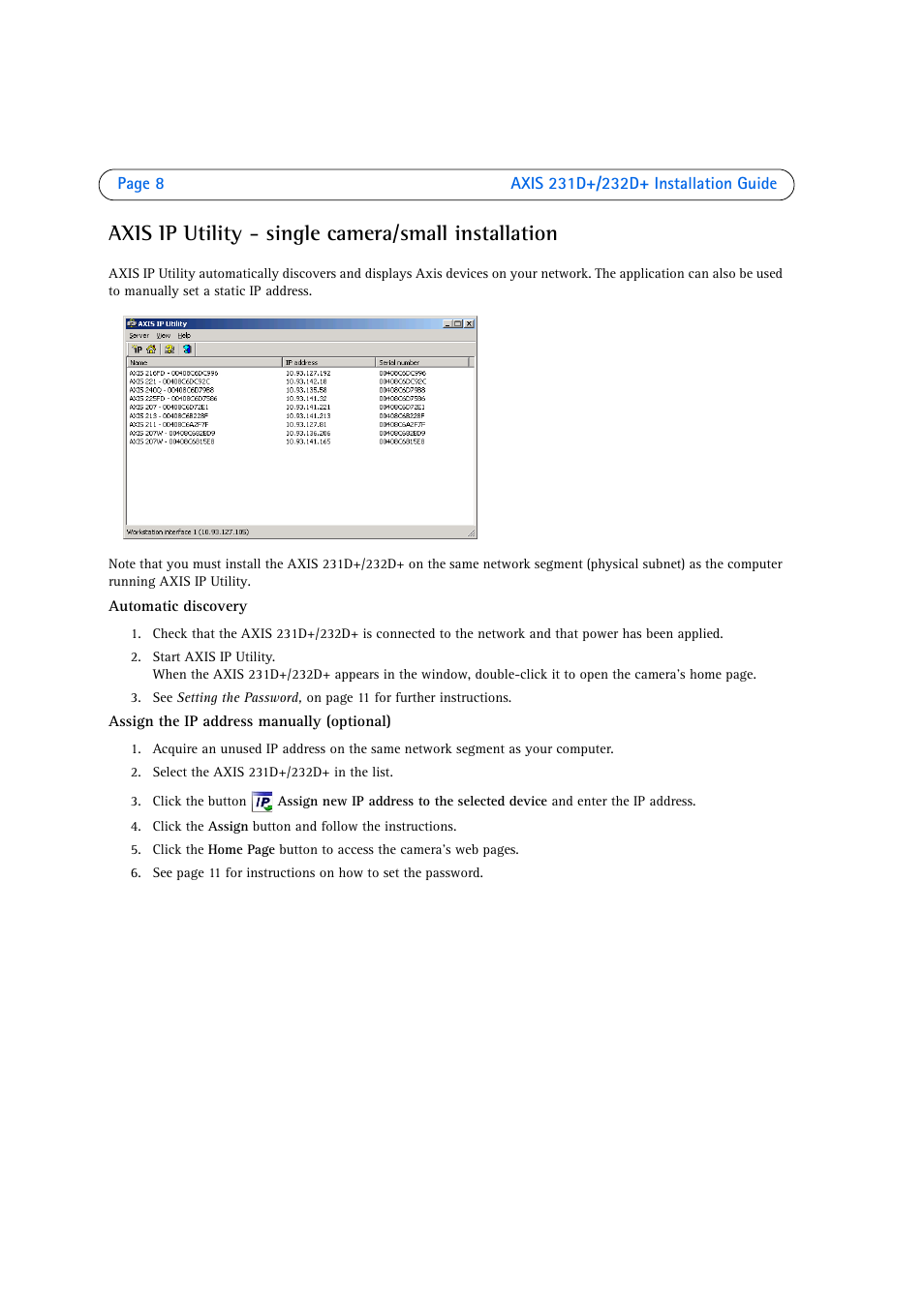Axis ip utility - single camera/small installation | Axis Communications 231D User Manual | Page 8 / 54