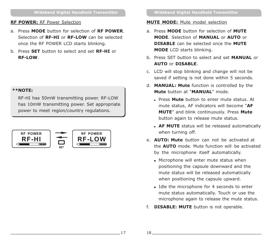 頁面 11, Rf-hi, Rf-low | MIPRO ACT-80H Wideband Digital Handheld Transmitter User Manual | Page 11 / 15