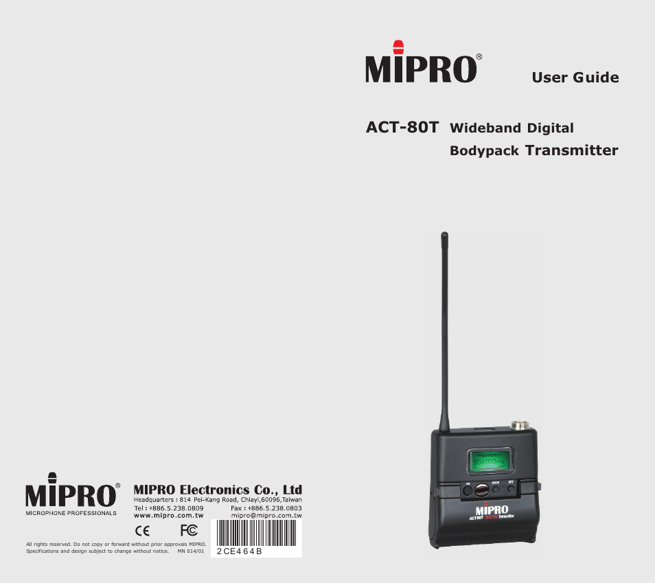MIPRO ACT-80T Wideband Digital Miniature Bodypack Transmitter User Manual | 17 pages