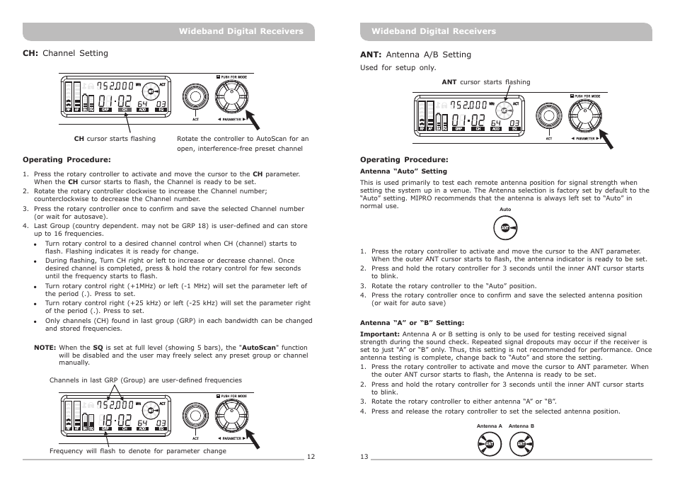 頁面 9, Ant: antenna a/b setting | MIPRO ACT-818 Wideband Single-Channel Digital Receiver User Manual | Page 9 / 15