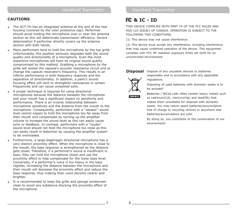 頁面 5, Ic - id | MIPRO ACT-7H Handheld Transmitter User Manual | Page 5 / 5