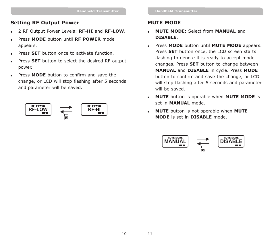 頁面 8, Disable, Manual | MIPRO ACT-72H Narrowband Handheld Transmitte User Manual | Page 8 / 11
