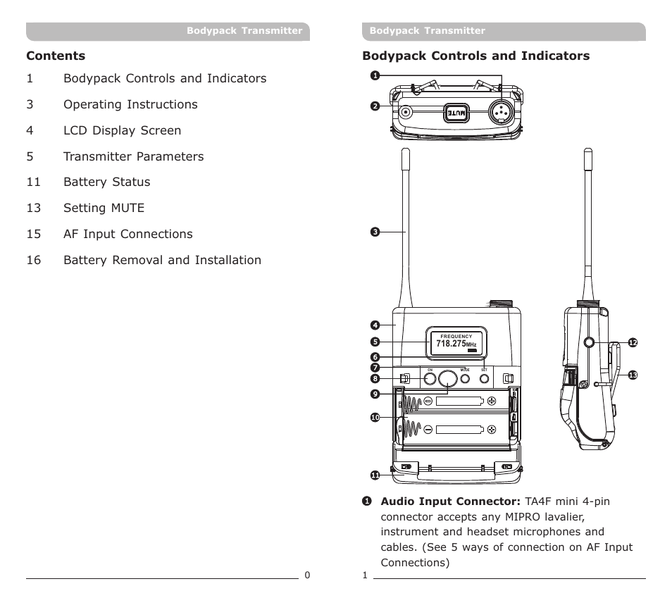 頁面 2 | MIPRO ACT-72T Narrowband Bodypack Transmitter User Manual | Page 2 / 11