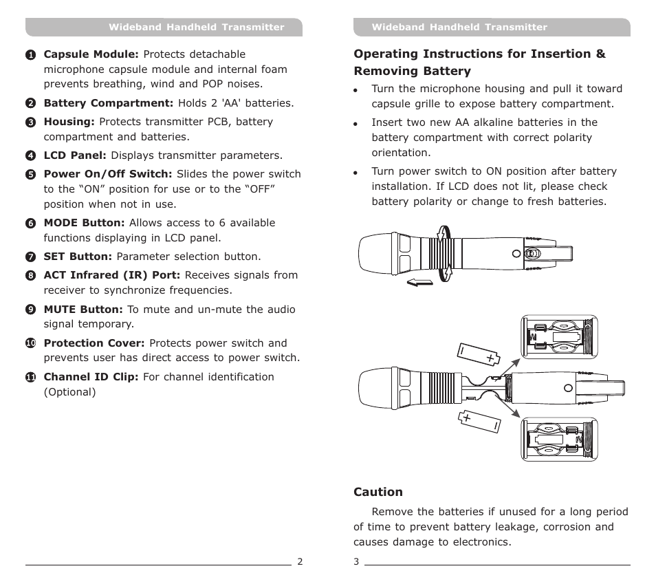 頁面 4 | MIPRO ACT-70H Wideband Handheld Transmitter User Manual | Page 4 / 11