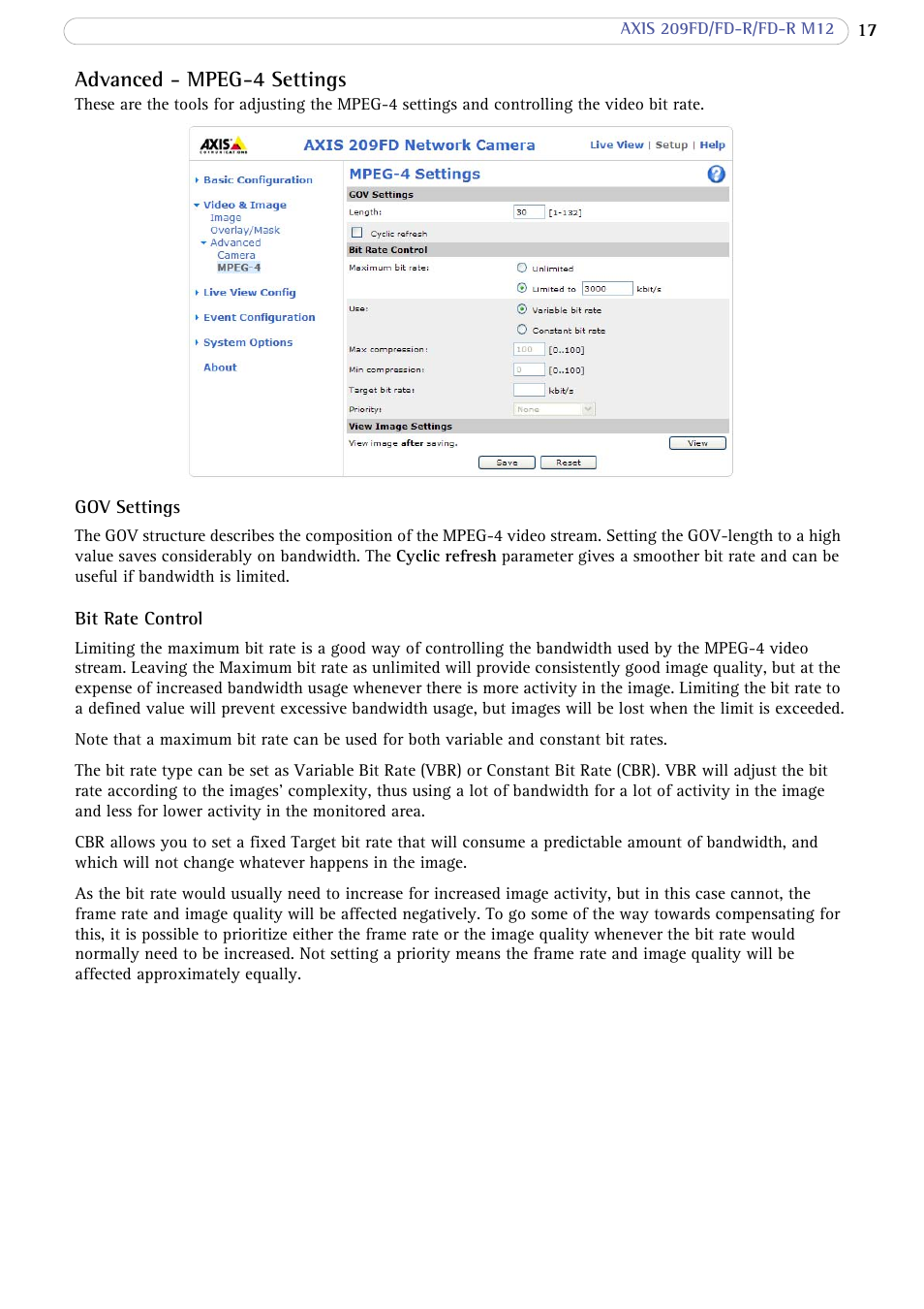 Advanced - mpeg-4 settings | Axis Communications FD-R M12 User Manual | Page 17 / 45