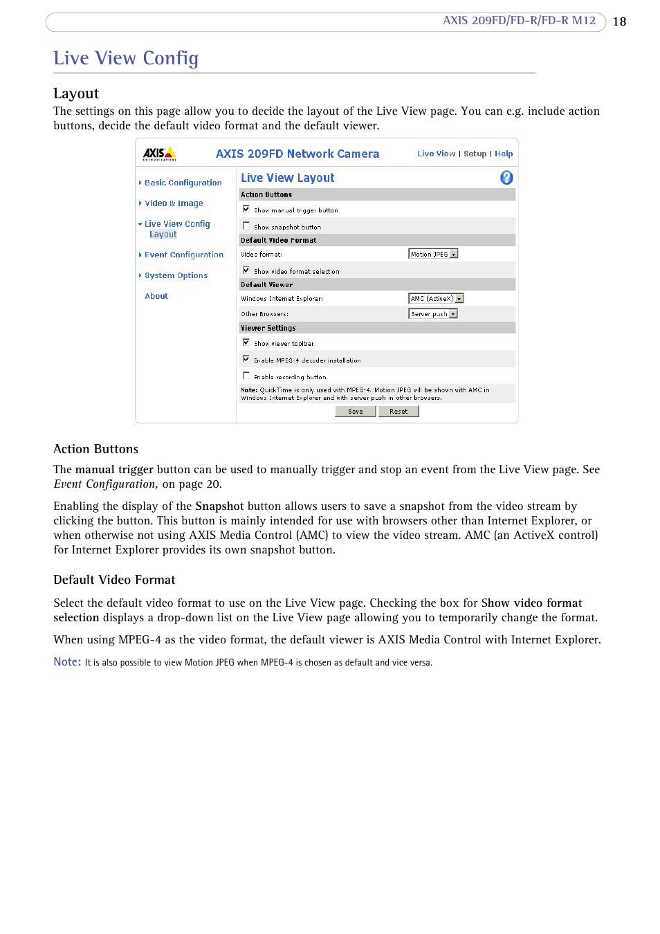 Live view config, Layout | Axis Communications FD-R M12 User Manual | Page 18 / 45