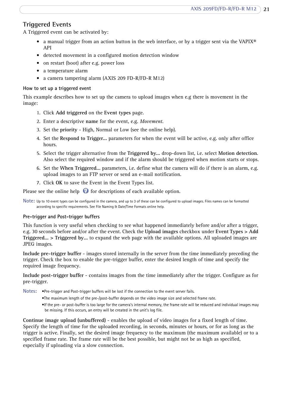 Triggered events | Axis Communications FD-R M12 User Manual | Page 21 / 45