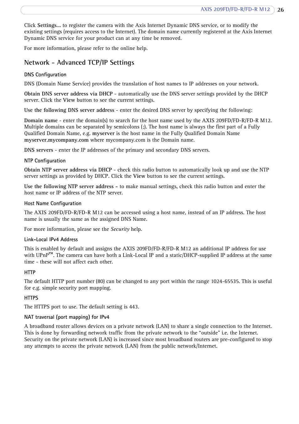 Network - advanced tcp/ip settings | Axis Communications FD-R M12 User Manual | Page 26 / 45