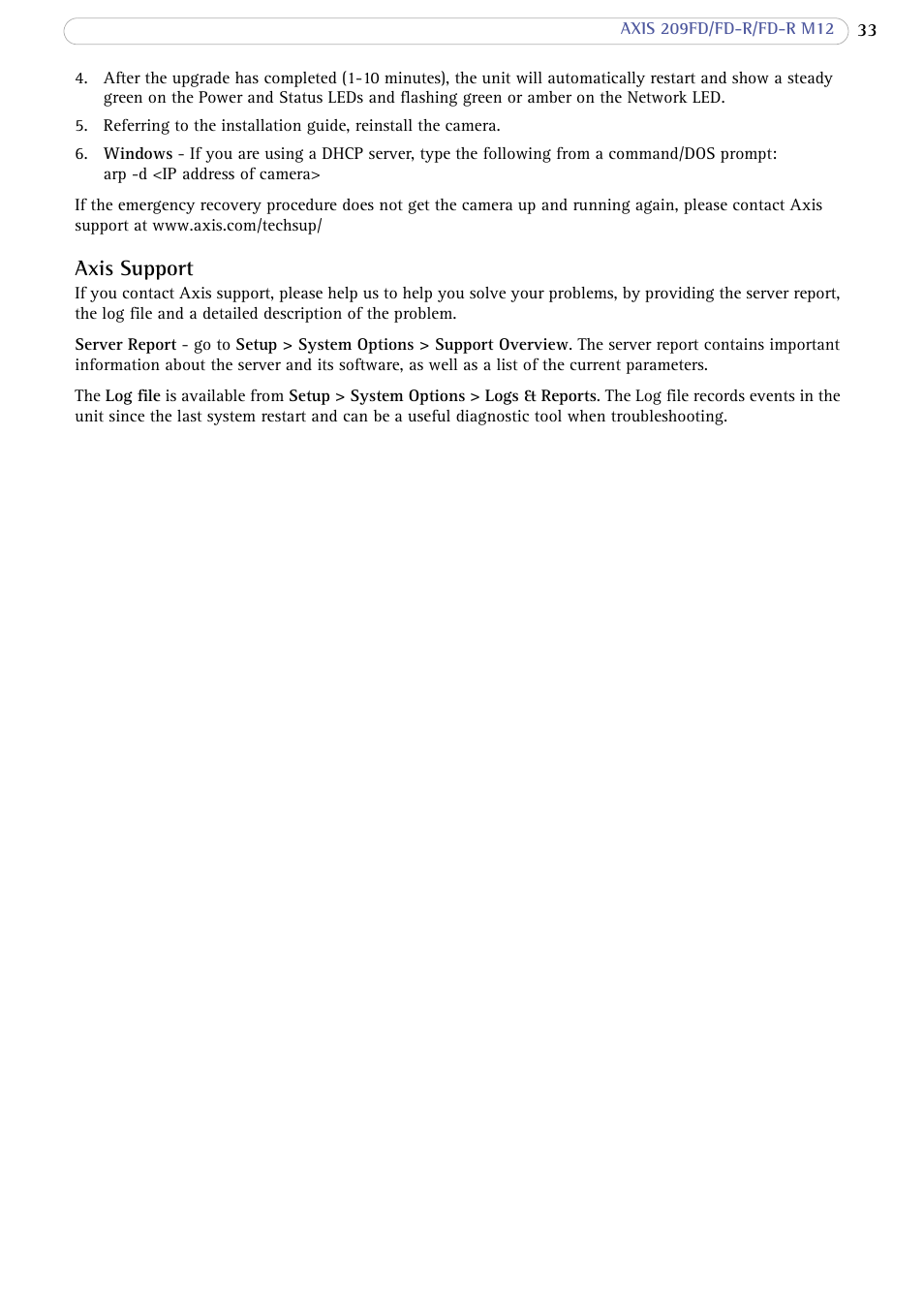 Axis support | Axis Communications FD-R M12 User Manual | Page 33 / 45