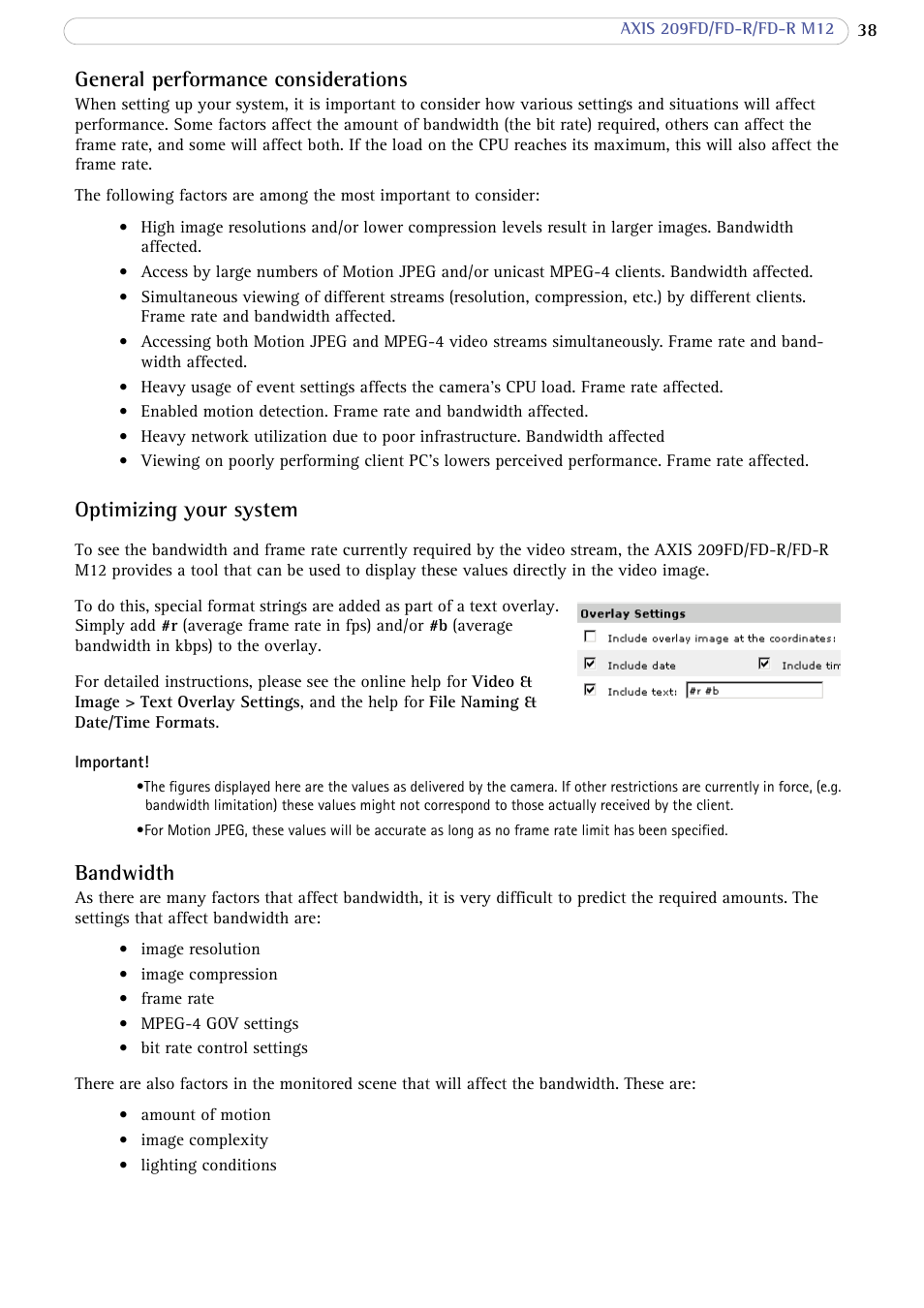 General performance considerations, Optimizing your system, Bandwidth | Axis Communications FD-R M12 User Manual | Page 38 / 45