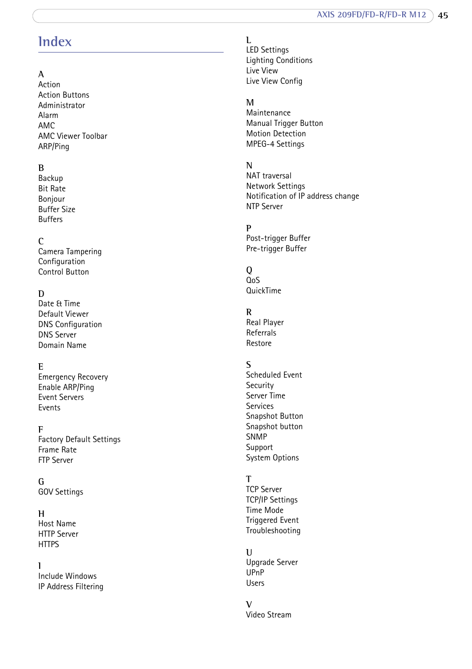 Index | Axis Communications FD-R M12 User Manual | Page 45 / 45