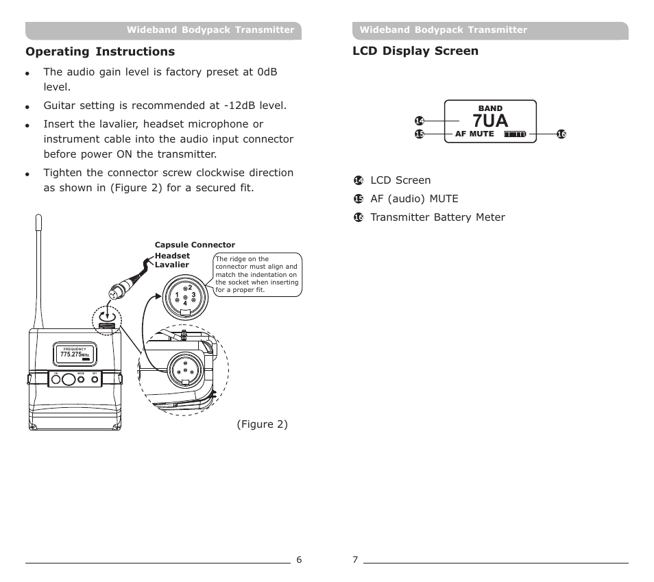 頁面 5, Lcd display screen operating instructions | MIPRO ACT-70T Wideband Bodypack Transmitter User Manual | Page 5 / 13