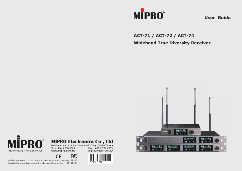 MIPRO ACT-71 Wideband Single-Channel True Diversity Receiver User Manual | 15 pages