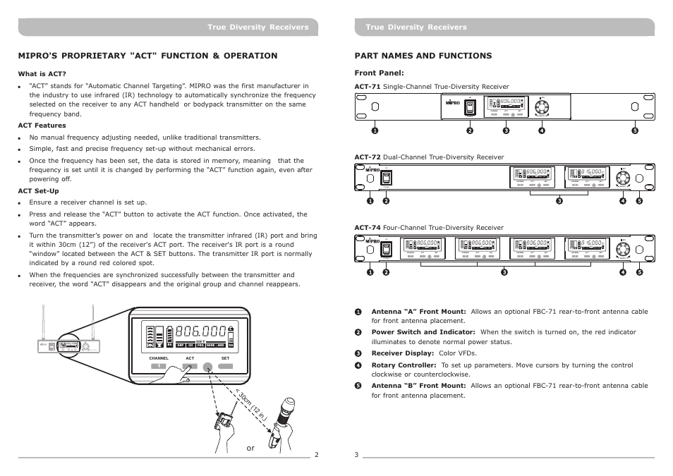 頁面 4, Power on, Ba l sq grp ch name add frq set | Ba sq grp ch name add frq set | MIPRO ACT-71 Wideband Single-Channel True Diversity Receiver User Manual | Page 4 / 15