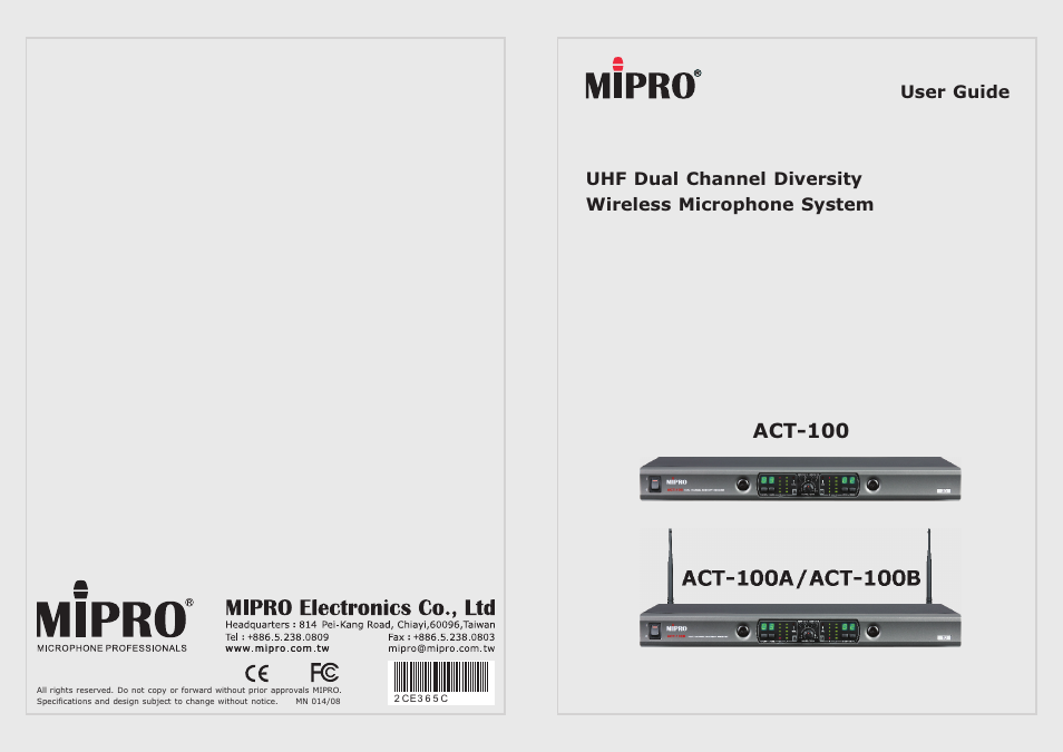 MIPRO ACT-100A Dual-Channel Diversity Receiver User Manual | 7 pages