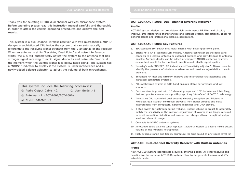 頁面 2 | MIPRO ACT-100A Dual-Channel Diversity Receiver User Manual | Page 2 / 7