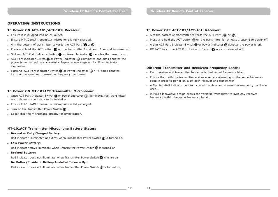 頁面 9 | MIPRO ACT-101 IR Remote-Controlled Single-Channel Diversity Receiver User Manual | Page 9 / 11