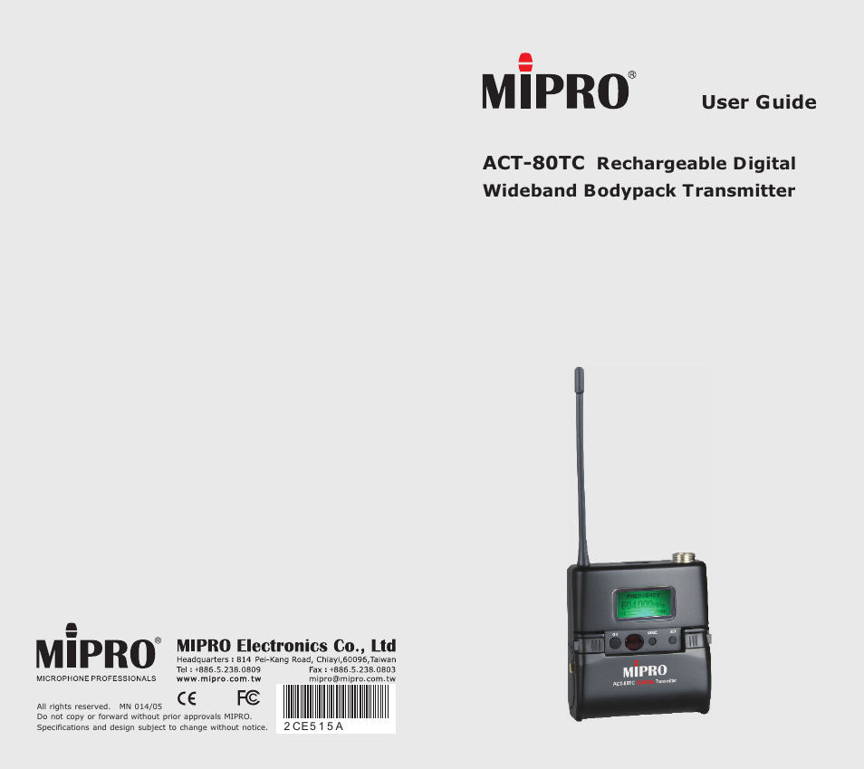 MIPRO ACT-80TC Rechargeable Digital Wideband Bodypack Transmitter User Manual | 17 pages