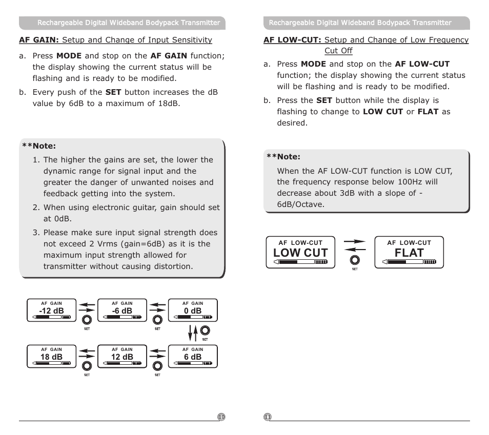 頁面 8, Low cut, Flat | MIPRO ACT-80TC Rechargeable Digital Wideband Bodypack Transmitter User Manual | Page 8 / 17