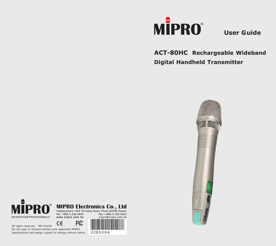 MIPRO ACT-80HC Rechargeable Wideband Digital Handheld Transmitter User Manual | 15 pages