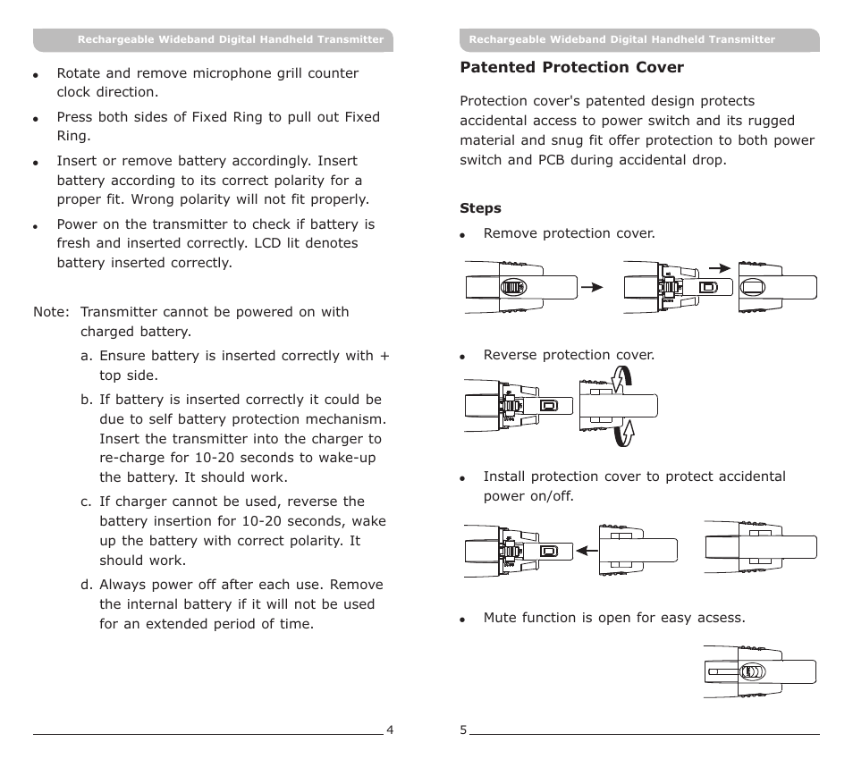 頁面 5 | MIPRO ACT-80HC Rechargeable Wideband Digital Handheld Transmitter User Manual | Page 5 / 15