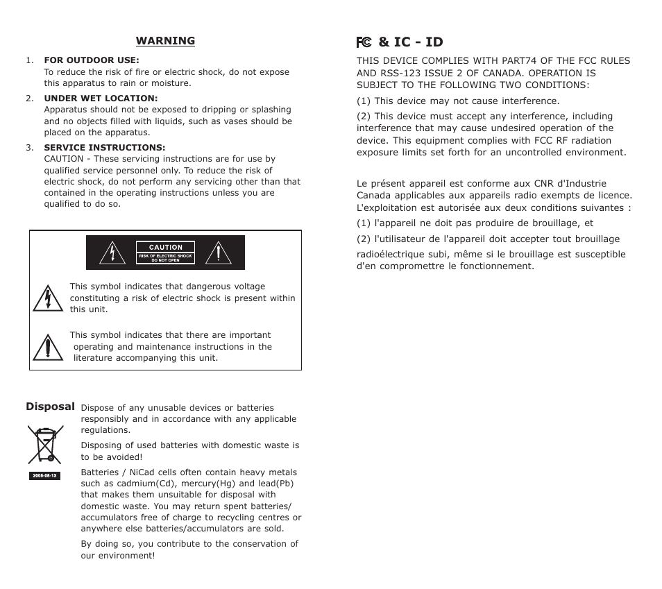 頁面 2, Ic - id | MIPRO ACT-72HC Rechargeable Narrowband Handheld Transmitter User Manual | Page 2 / 11