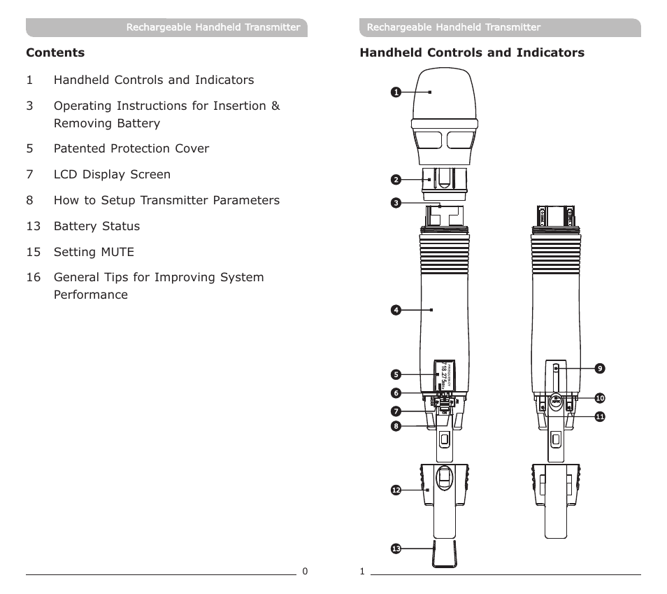 頁面 3, Handheld controls and indicators | MIPRO ACT-72HC Rechargeable Narrowband Handheld Transmitter User Manual | Page 3 / 11