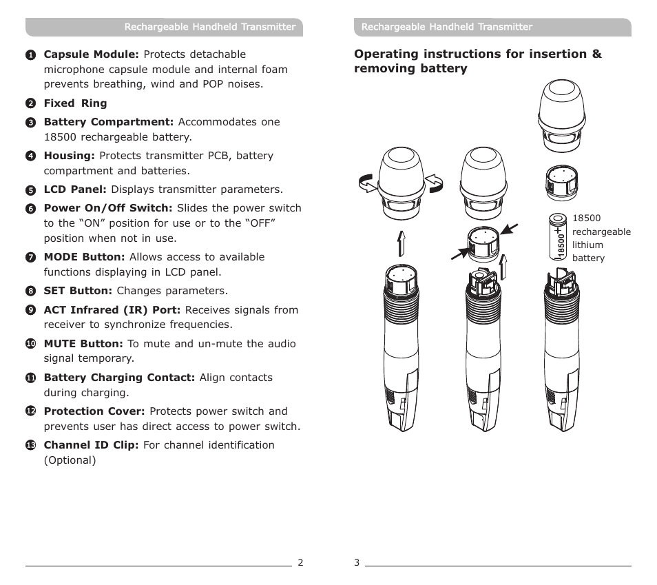 頁面 4 | MIPRO ACT-72HC Rechargeable Narrowband Handheld Transmitter User Manual | Page 4 / 11