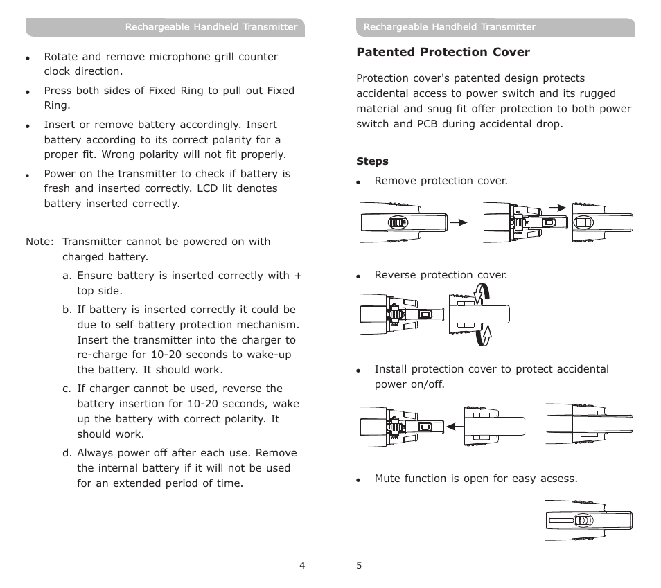 頁面 5 | MIPRO ACT-72HC Rechargeable Narrowband Handheld Transmitter User Manual | Page 5 / 11