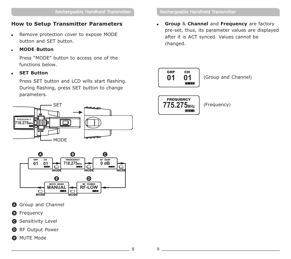 頁面 7, How to setup transmitter parameters | MIPRO ACT-72HC Rechargeable Narrowband Handheld Transmitter User Manual | Page 7 / 11