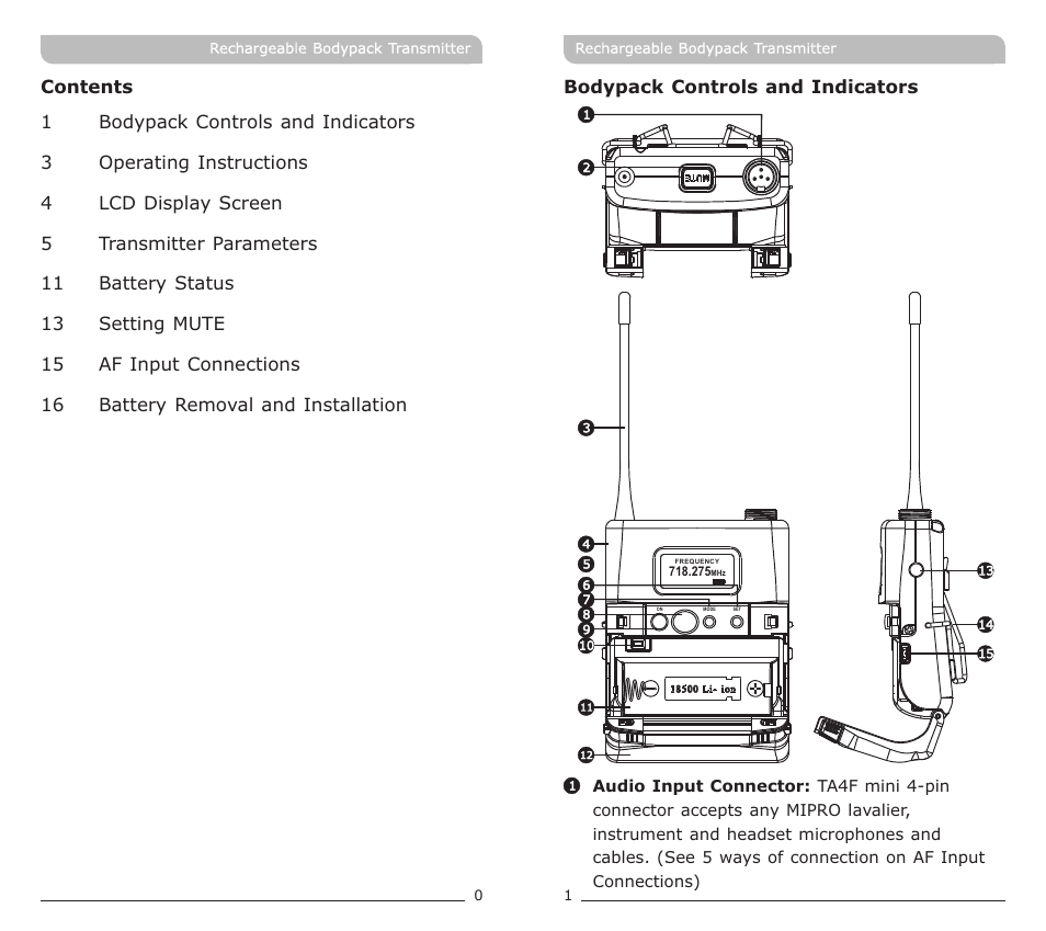 頁面 2 | MIPRO ACT-72TC Rechargeable Narrowband Bodypack Transmitter User Manual | Page 2 / 11