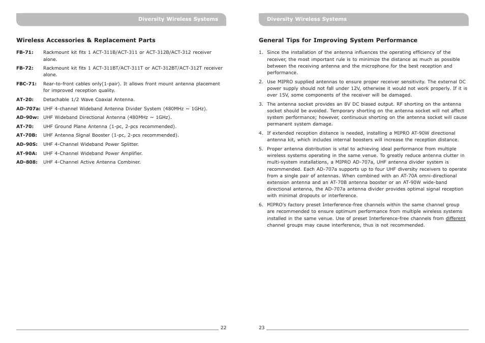 頁面 14 | MIPRO ACT-311 Single-Channel Diversity Receiver User Manual | Page 14 / 15