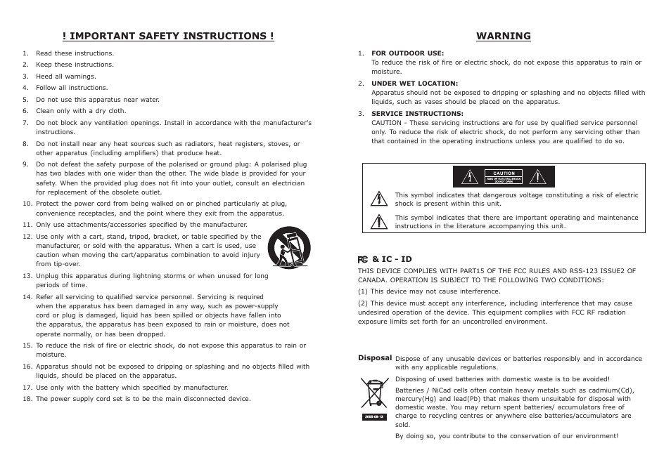 頁面 2, Important safety instructions ! warning | MIPRO ACT-311 Single-Channel Diversity Receiver User Manual | Page 2 / 15