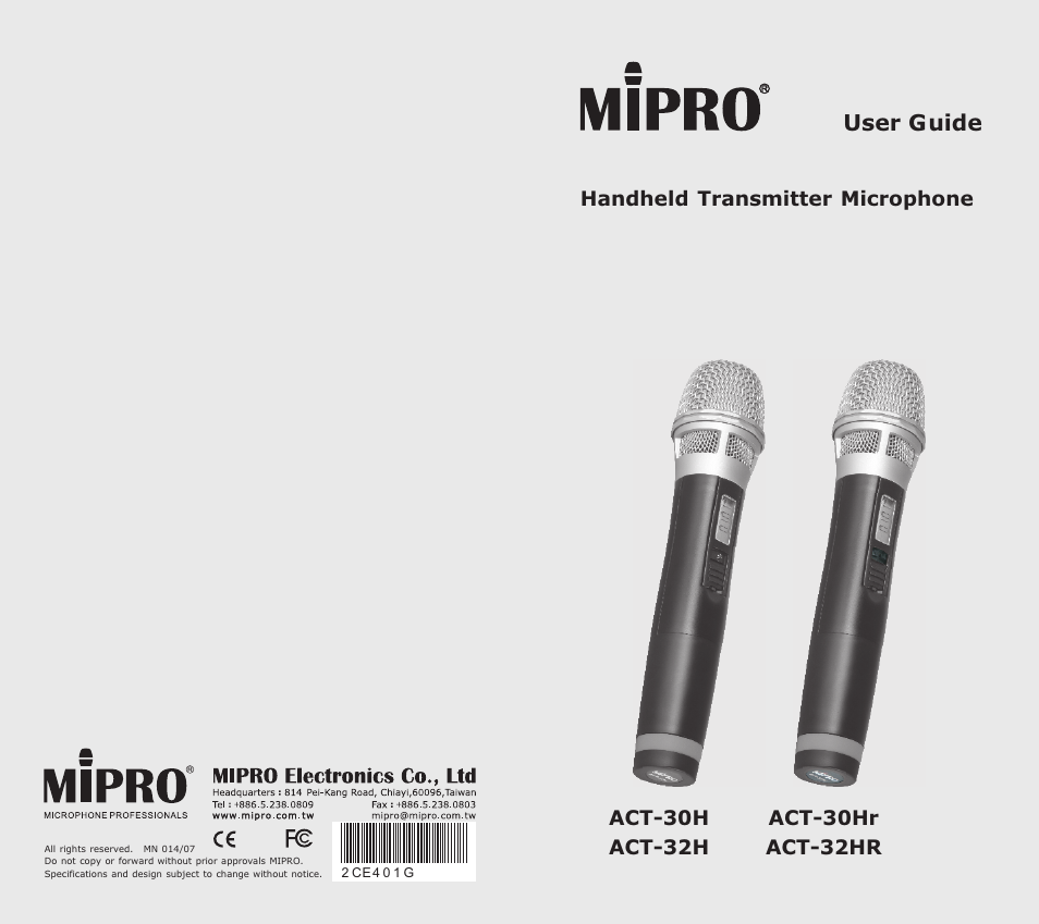 MIPRO ACT-30Hr Remote Volume Control Handheld Transmitter User Manual | 7 pages