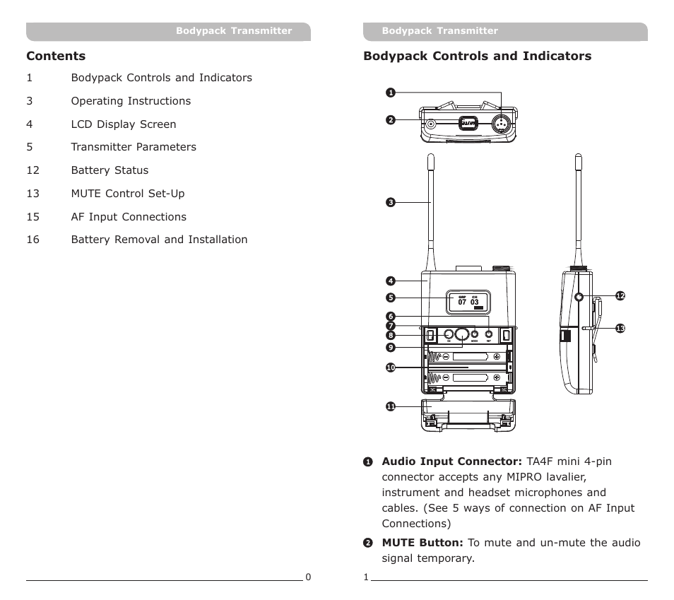MIPRO ACT-30T Bodypack Transmitter User Manual | Page 3 / 11