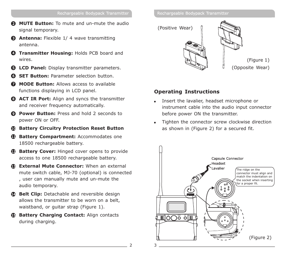 頁面 3 | MIPRO ACT-32TC Rechargeable Bodypack Transmitter User Manual | Page 3 / 11