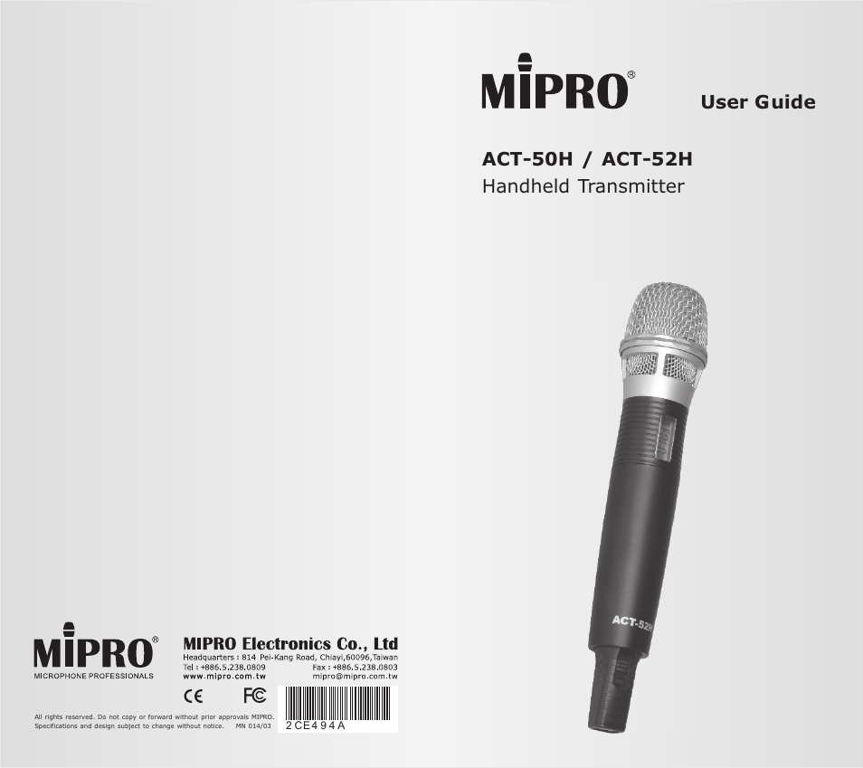 MIPRO ACT-50H Handheld Transmitter User Manual | 5 pages