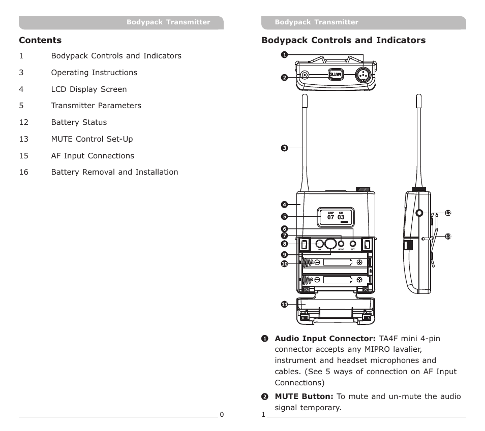 MIPRO ACT-50T Bodypack Transmitter User Manual | Page 2 / 11