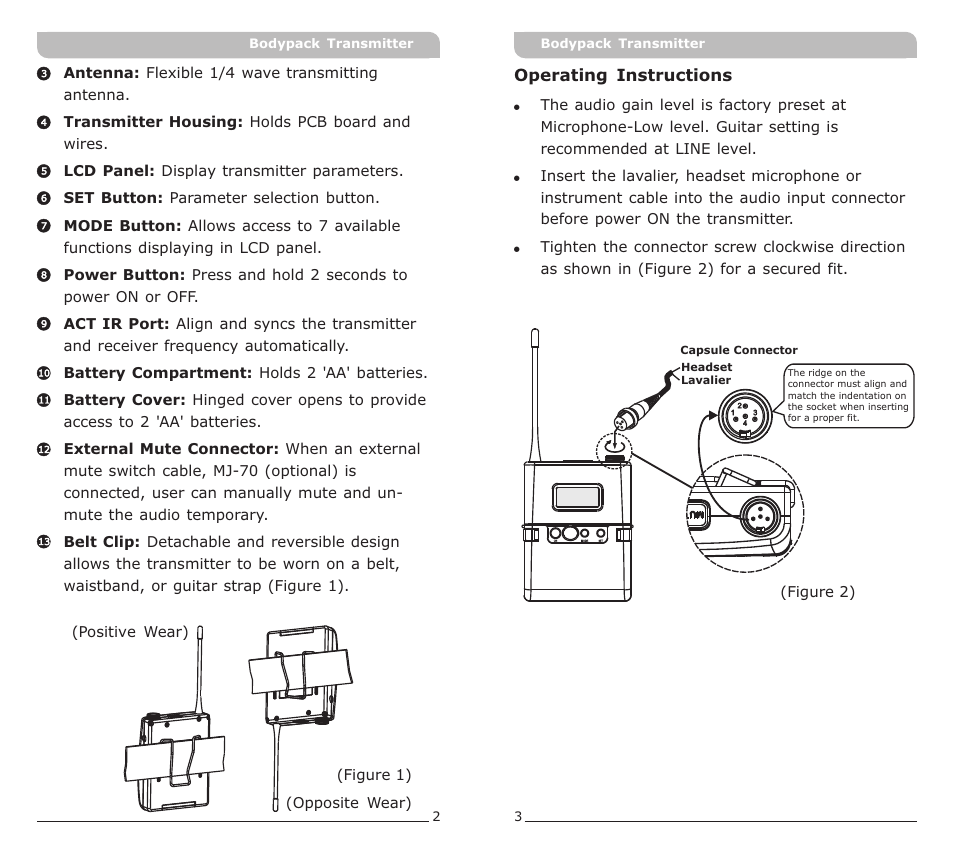 頁面 3 | MIPRO ACT-50T Bodypack Transmitter User Manual | Page 3 / 11