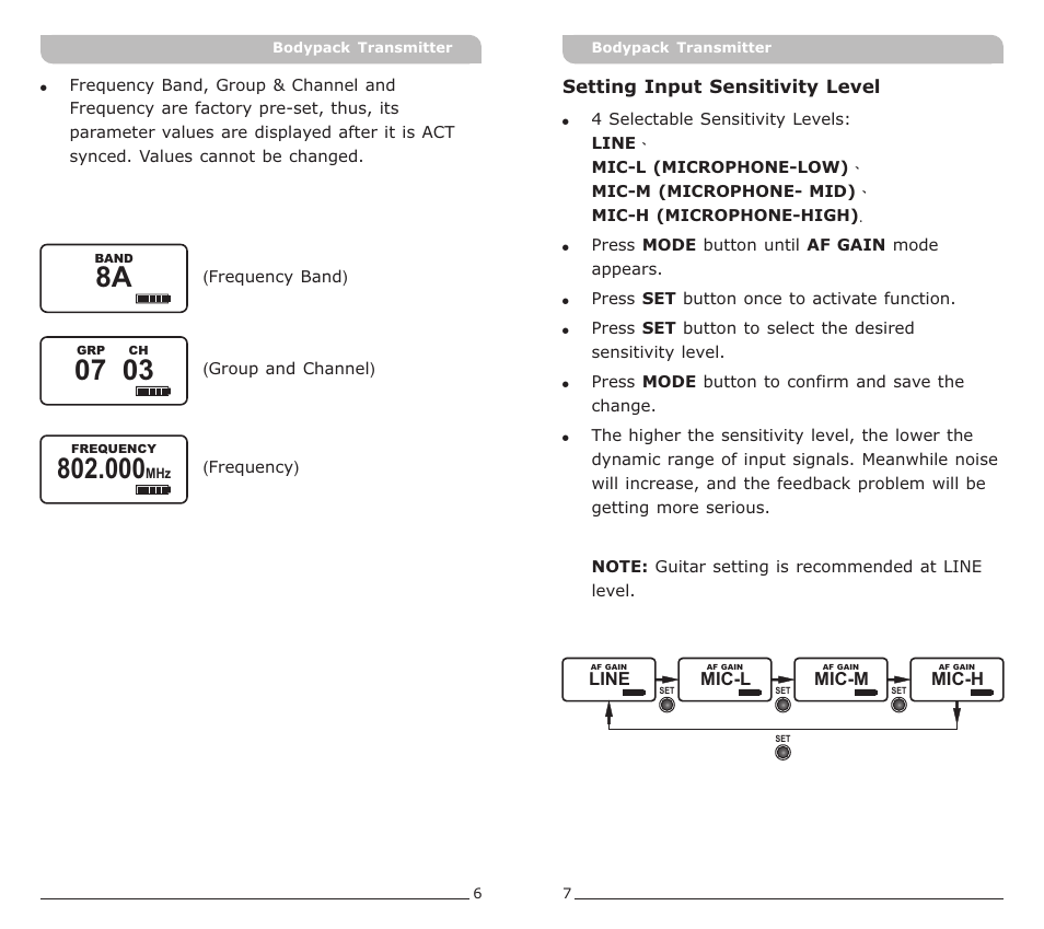 頁面 5 | MIPRO ACT-50T Bodypack Transmitter User Manual | Page 5 / 11
